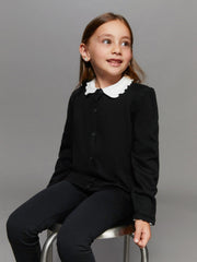 LCW Kids Black Crew Neck Girls Knitwear Cardigan
