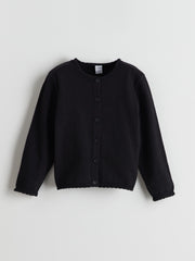 LCW Kids Black Crew Neck Girls Knitwear Cardigan