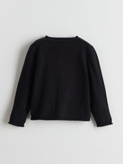 LCW Kids Black Crew Neck Girls Knitwear Cardigan