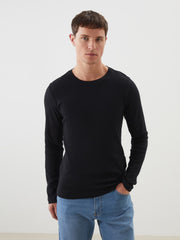 LCW Classic Black Crew Neck Basic Long Sleeve Men T-Shirt