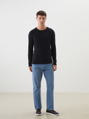 LCW Classic Black Crew Neck Basic Long Sleeve Men T-Shirt