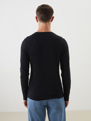 LCW Classic Black Crew Neck Basic Long Sleeve Men T-Shirt