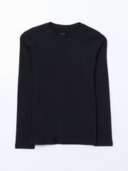 LCW Classic Black Crew Neck Basic Long Sleeve Men T-Shirt