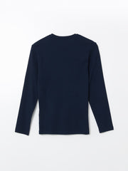 LCW Classic Black Crew Neck Basic Long Sleeve Men T-Shirt