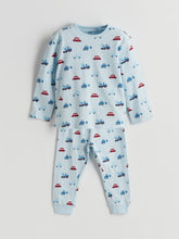LCW Baby Blue Crew Neck Printed Baby Boy Pajama Set
