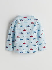 LCW Baby Blue Crew Neck Printed Baby Boy Pajama Set