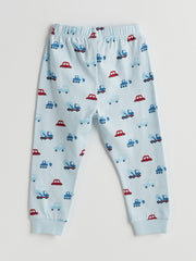 LCW Baby Blue Crew Neck Printed Baby Boy Pajama Set