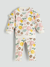 LCW Baby Ecru Crew Neck Floral Baby Girl Sweatshirt And Tights 2-Pack