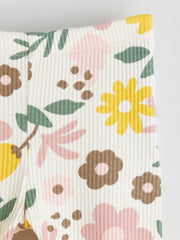 LCW Baby Ecru Crew Neck Floral Baby Girl Sweatshirt And Tights 2-Pack