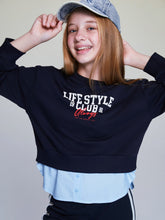 LCW Kids Navy Blue Crew Neck Printed Girls Sweatshirt