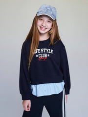 LCW Kids Navy Blue Crew Neck Printed Girls Sweatshirt
