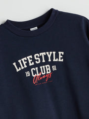 LCW Kids Navy Blue Crew Neck Printed Girls Sweatshirt