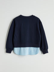 LCW Kids Navy Blue Crew Neck Printed Girls Sweatshirt