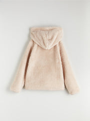 LCW Kids Beige Hooded Plush Girls Zippered Sweatshirt