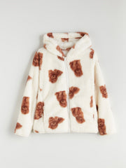 LCW Kids Hooded Plush Girls Zip-Up Sweatshirt