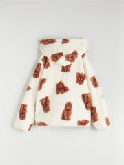 LCW Kids Hooded Plush Girls Zip-Up Sweatshirt