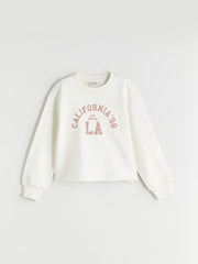 LCW Kids Ecru Crew Neck Printed Girls Sweatshirt