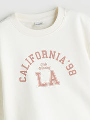 LCW Kids Ecru Crew Neck Printed Girls Sweatshirt