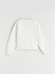 LCW Kids Ecru Crew Neck Printed Girls Sweatshirt