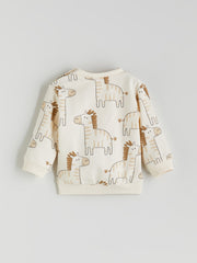 LCW Baby Ecru Printed Baby Boy Sweatshirt And Tracksuit Bottom 2-Pack