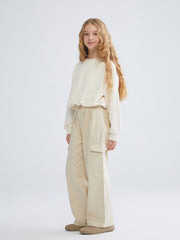 LCW Kids Beige Elastic Waist Gabardine Girls Trousers