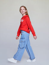 LCW Kids Indigo Adjustable Waist Elastic Girls Cargo Jean Pants