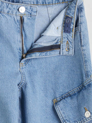 LCW Kids Indigo Adjustable Waist Elastic Girls Cargo Jean Pants