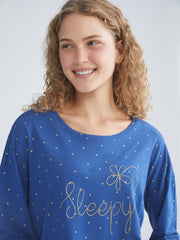 LCW Dream Blue Crew Neck Polka Dot Women Pajama Set