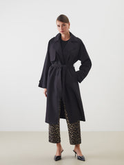 LCW Vision Black Jacket Collar Women Trench Coat