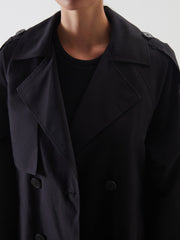 LCW Vision Black Jacket Collar Women Trench Coat