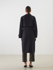 LCW Vision Black Jacket Collar Women Trench Coat