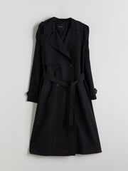LCW Vision Black Jacket Collar Women Trench Coat