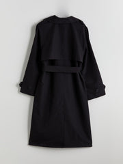 LCW Vision Black Jacket Collar Women Trench Coat