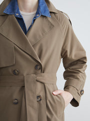 LCW Vision Black Jacket Collar Women Trench Coat