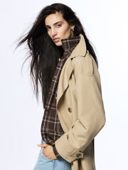 LCW Vision Black Jacket Collar Women Trench Coat