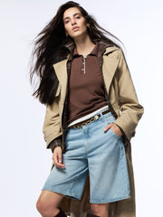 LCW Vision Black Jacket Collar Women Trench Coat