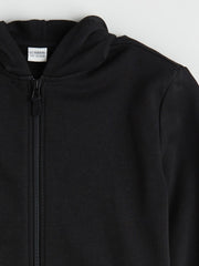 LCW Kids Black Long Sleeve Girl Thick Zippered Sweatshirt