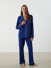 LCW Dream Navy Blue Shirt Collar Women Pajama Set