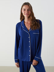 LCW Dream Navy Blue Shirt Collar Women Pajama Set
