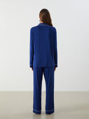 LCW Dream Navy Blue Shirt Collar Women Pajama Set
