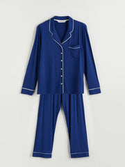 LCW Dream Navy Blue Shirt Collar Women Pajama Set