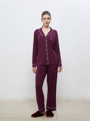 LCW Dream Navy Blue Shirt Collar Women Pajama Set