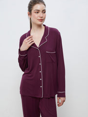 LCW Dream Navy Blue Shirt Collar Women Pajama Set