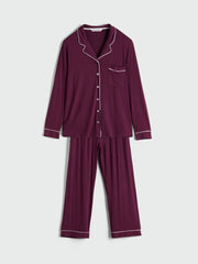 LCW Dream Navy Blue Shirt Collar Women Pajama Set