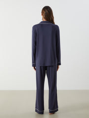 LCW Dream Navy Blue Shirt Collar Women Pajama Set