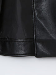 LCW Modest Black Shirt Collar Oversize Women Leather Look Jacket