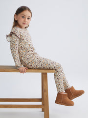 LCW Kids Beige Long Sleeve Floral Patterned Girls T-Shirt