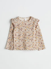 LCW Kids Beige Long Sleeve Floral Patterned Girls T-Shirt