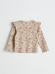 LCW Kids Beige Long Sleeve Floral Patterned Girls T-Shirt