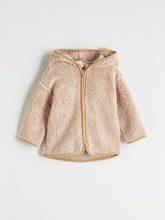 LCW Baby Beige Hooded Plush Baby Boy Cardigan